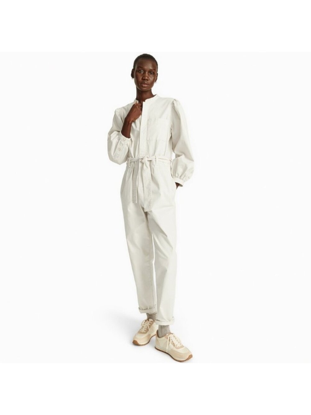 NWT J.Crew Tall Puff-sleeve Chino Jumpsuit in Ivory Cotton Belted 1-Piece 6T